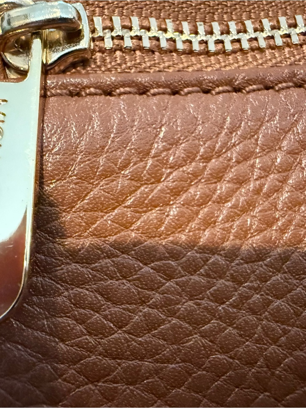 Michael Kors Cognac colored Pebbled Leather Wristlet with Gold Hardware - Picture 6 of 11